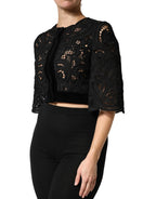Dolce & Gabbana Black Floral Lace Cropped Coat Jacket - Zeiniez