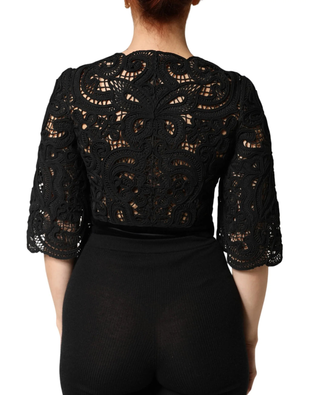 Dolce & Gabbana Black Floral Lace Cropped Coat Jacket - Zeiniez