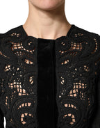 Dolce & Gabbana Black Floral Lace Cropped Coat Jacket - Zeiniez