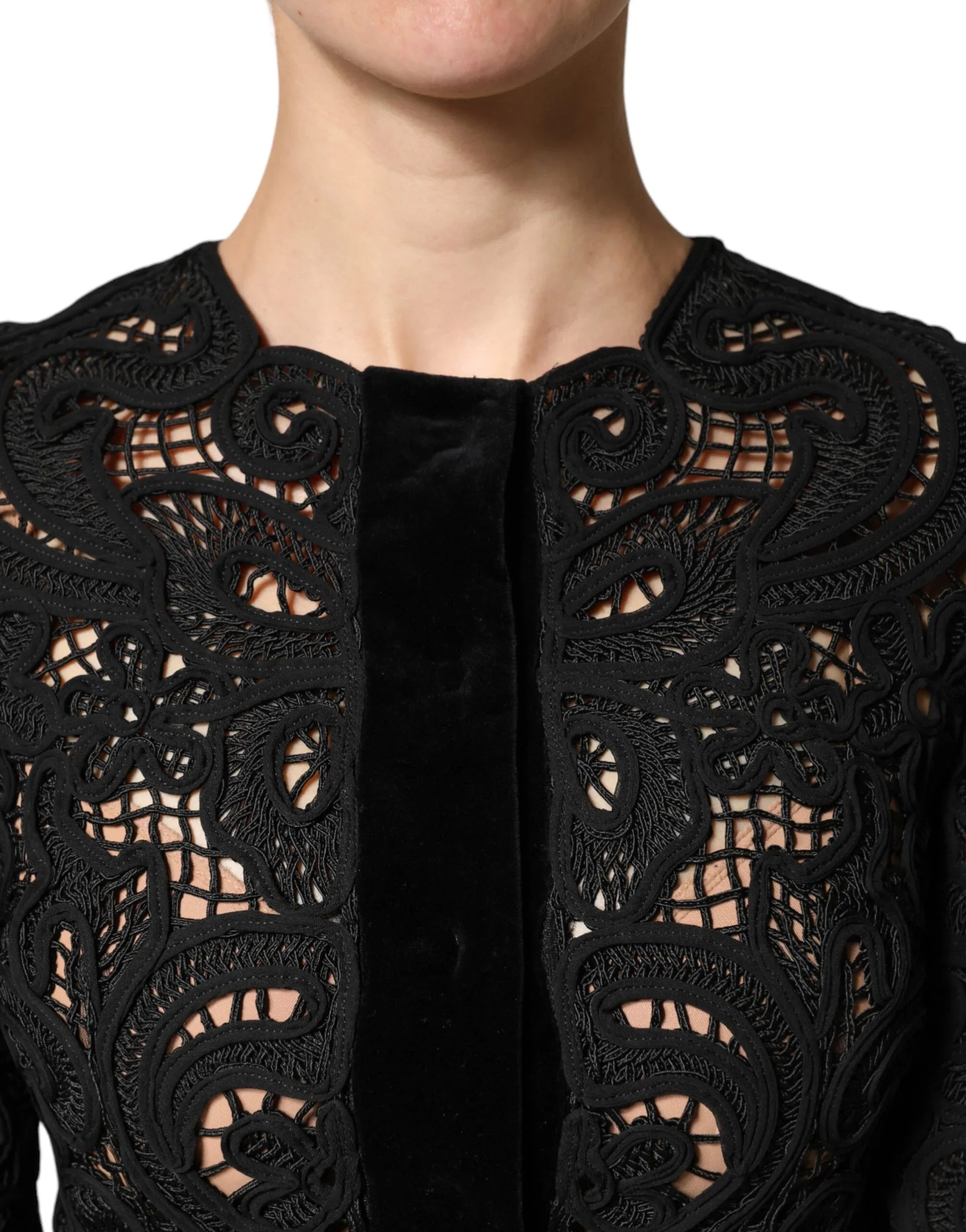 Dolce & Gabbana Black Floral Lace Cropped Coat Jacket - Zeiniez