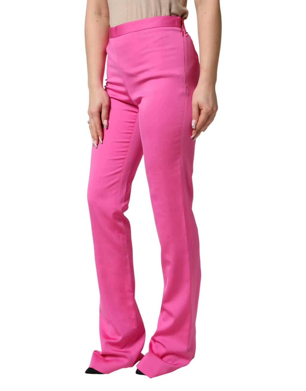 Versace Pink Viscose High Waist Straight Casual Trouser Pants - Zeiniez