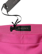 Versace Pink Viscose High Waist Straight Casual Trouser Pants - Zeiniez