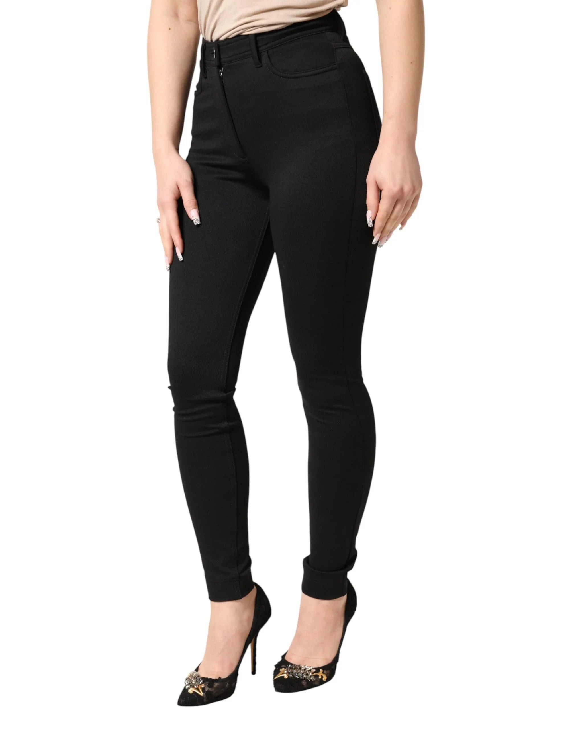 Dolce & Gabbana Black Nylon Stretch Skinny High Waist Pants - Zeiniez