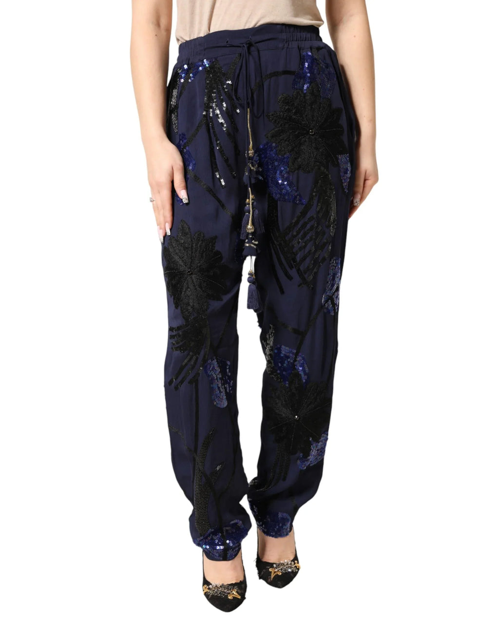 Christian Pellizzari Blue Sequined Tapered Trouser Pants - Zeiniez