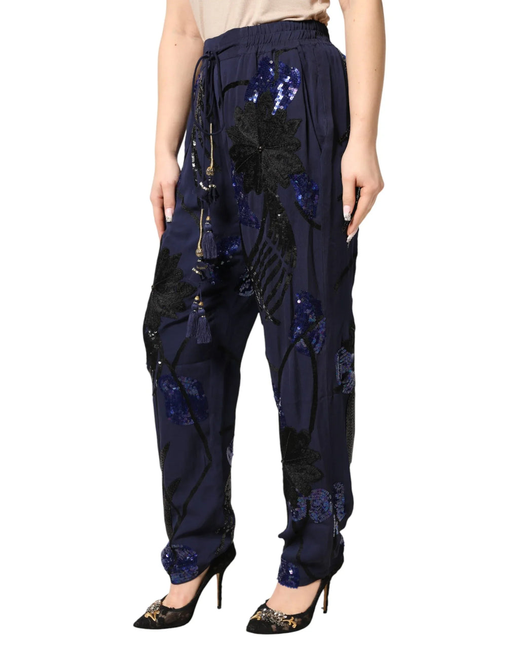 Christian Pellizzari Blue Sequined Tapered Trouser Pants - Zeiniez