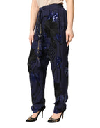 Christian Pellizzari Blue Sequined Tapered Trouser Pants - Zeiniez