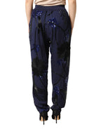 Christian Pellizzari Blue Sequined Tapered Trouser Pants - Zeiniez