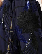 Christian Pellizzari Blue Sequined Tapered Trouser Pants - Zeiniez