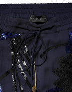 Christian Pellizzari Blue Sequined Tapered Trouser Pants - Zeiniez