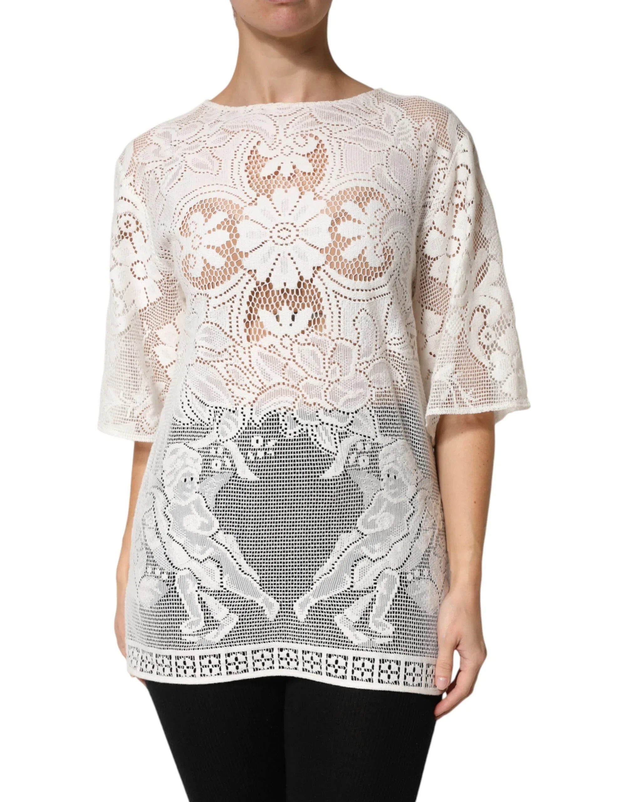 Dolce & Gabbana White Embroidery Lace Cotton Blouse Top - Zeiniez