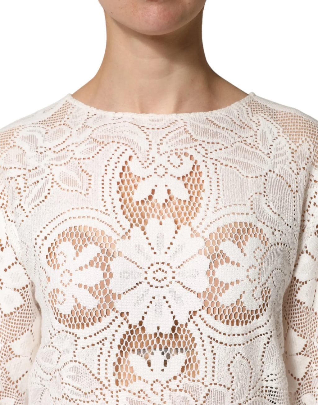 Dolce & Gabbana White Embroidery Lace Cotton Blouse Top - Zeiniez