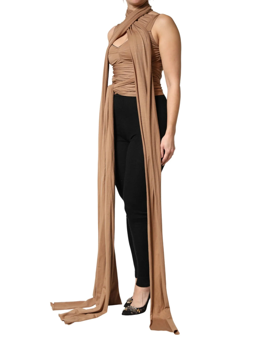 Dolce & Gabbana Brown Virgin Wool Sleeveless Scarf Tank Top - Zeiniez