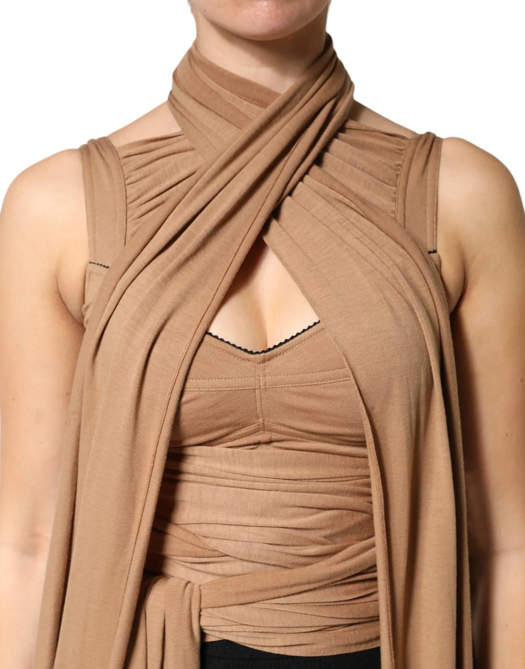 Dolce & Gabbana Brown Virgin Wool Sleeveless Scarf Tank Top - Zeiniez