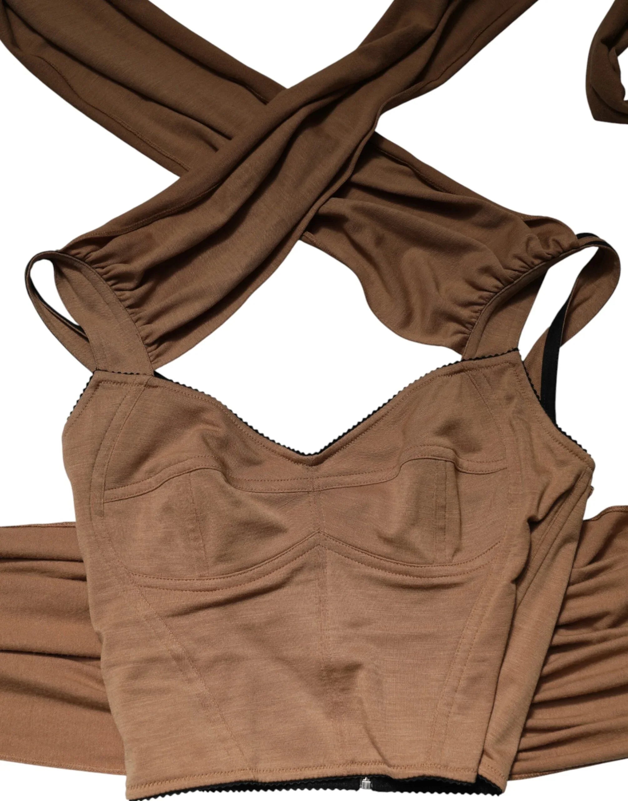 Dolce & Gabbana Brown Virgin Wool Sleeveless Scarf Tank Top - Zeiniez