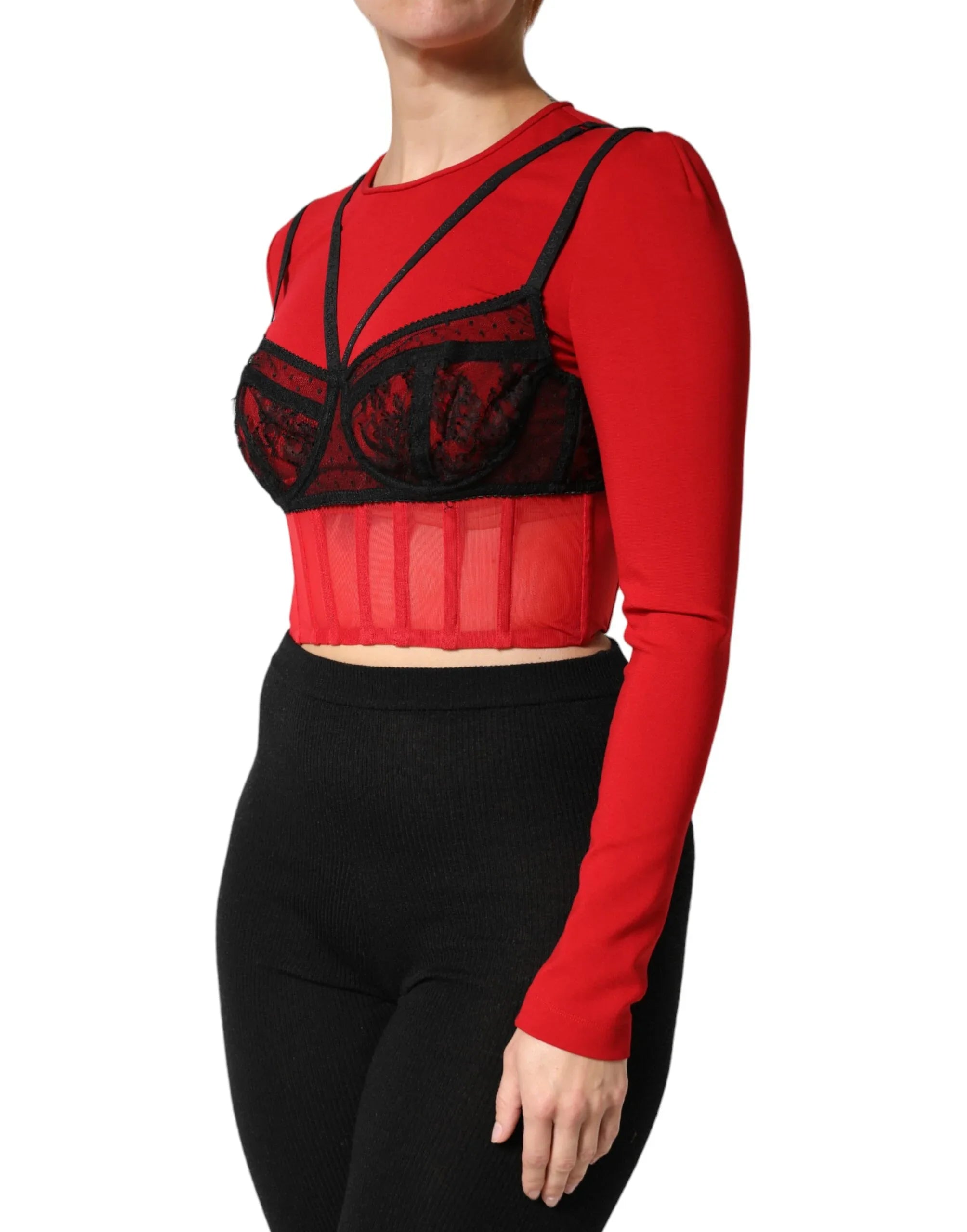 Dolce & Gabbana Red Black Nylon Bralette-Style Cropped Top - Zeiniez