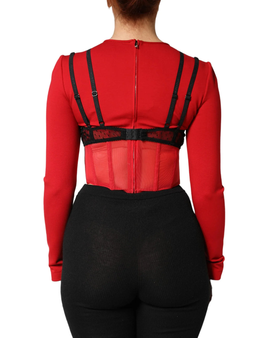 Dolce & Gabbana Red Black Nylon Bralette-Style Cropped Top - Zeiniez