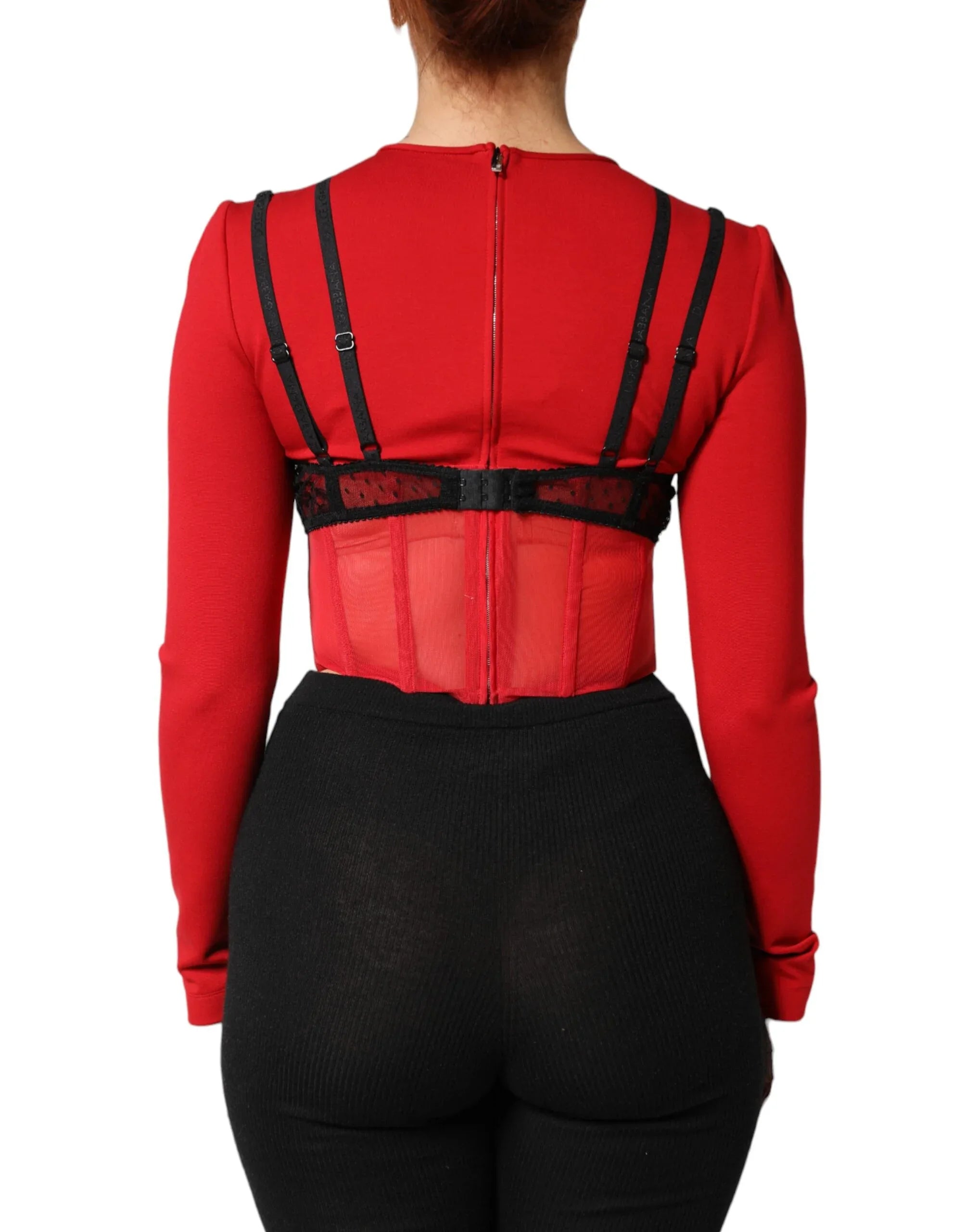 Dolce & Gabbana Red Black Nylon Bralette-Style Cropped Top - Zeiniez