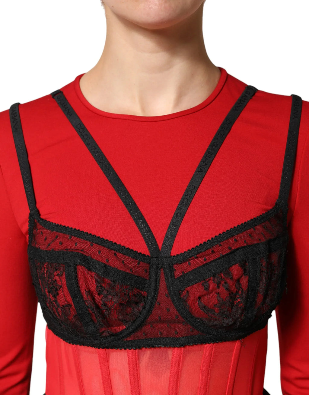 Dolce & Gabbana Red Black Nylon Bralette-Style Cropped Top - Zeiniez