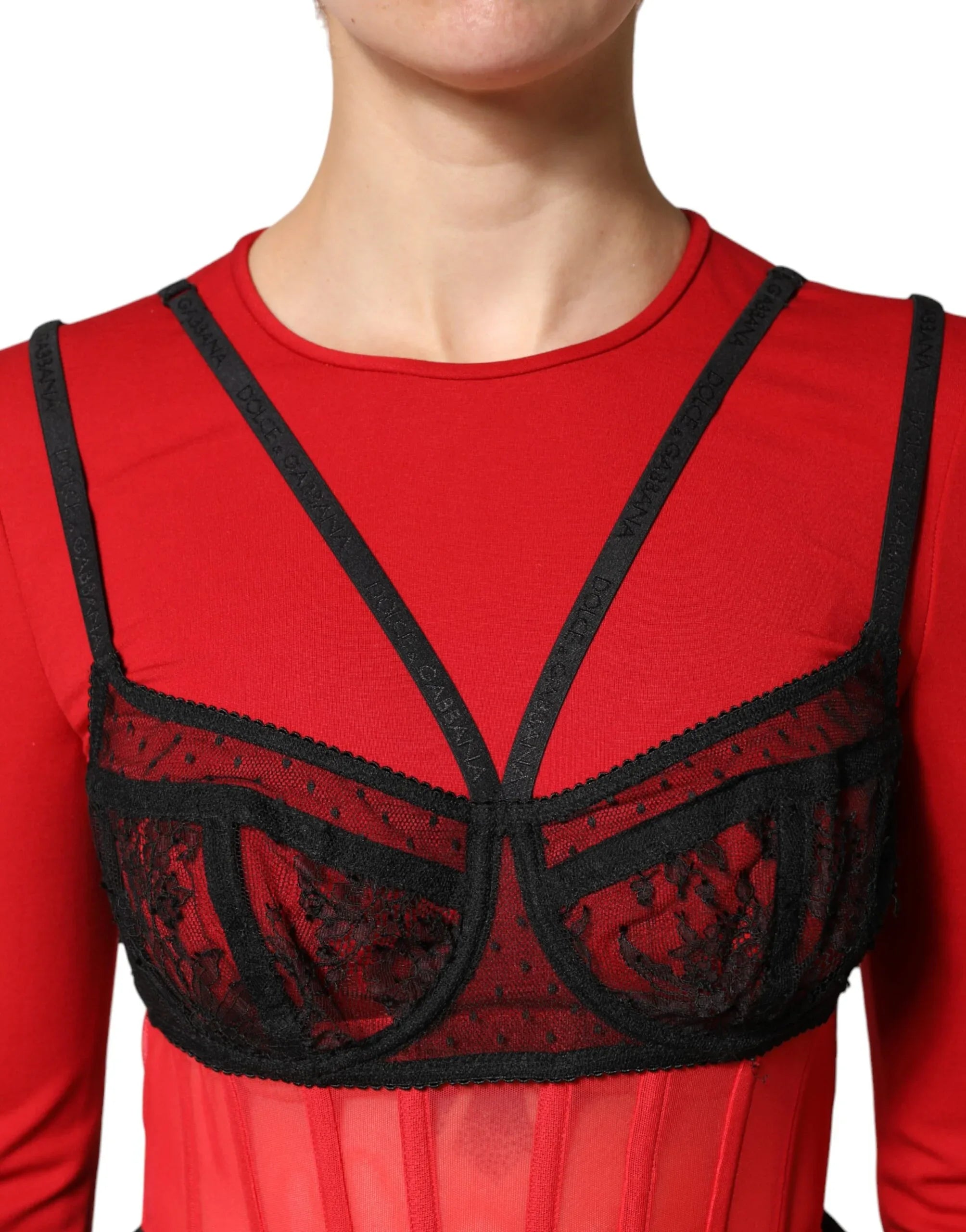 Dolce & Gabbana Red Black Nylon Bralette-Style Cropped Top - Zeiniez
