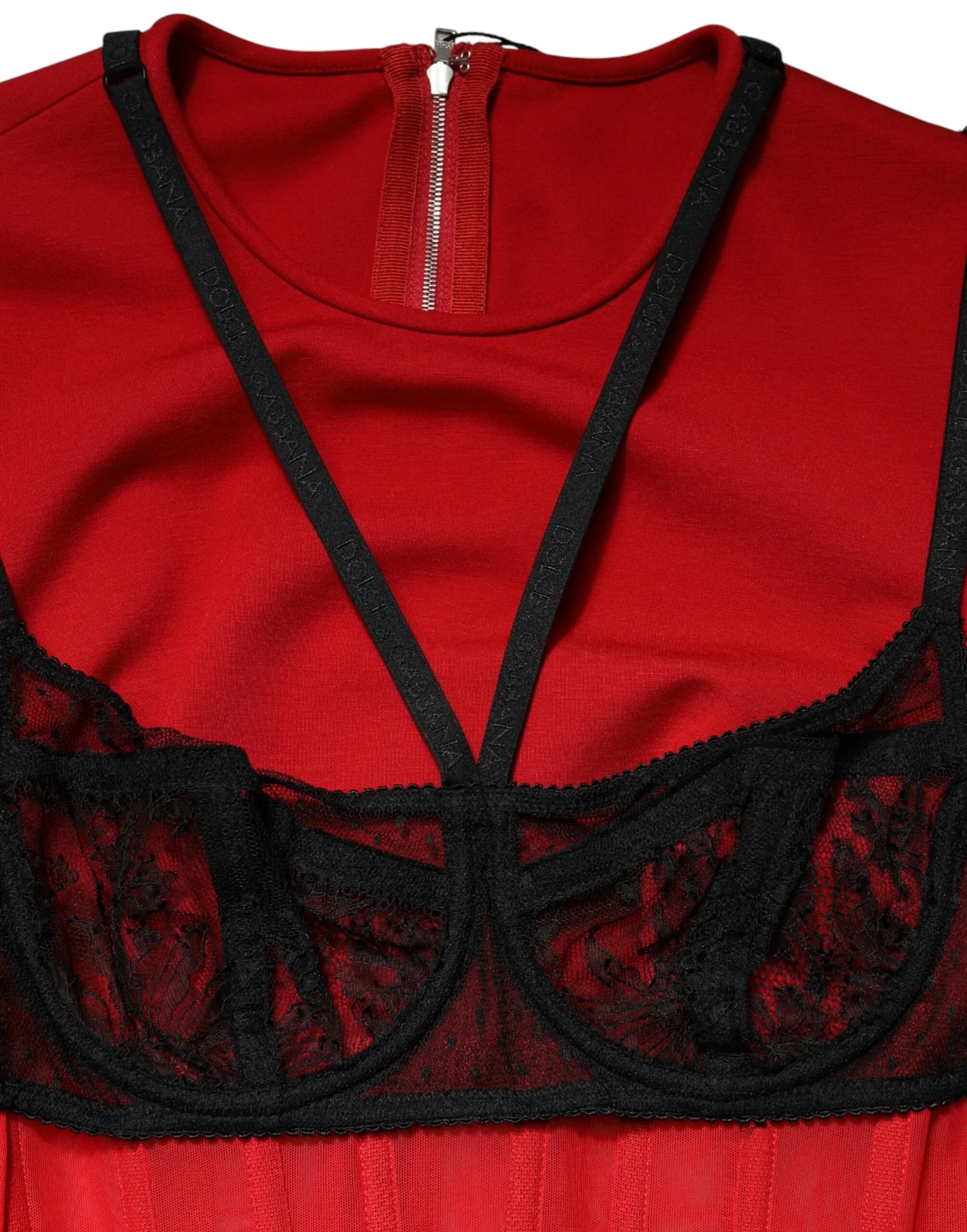 Dolce & Gabbana Red Black Nylon Bralette-Style Cropped Top - Zeiniez