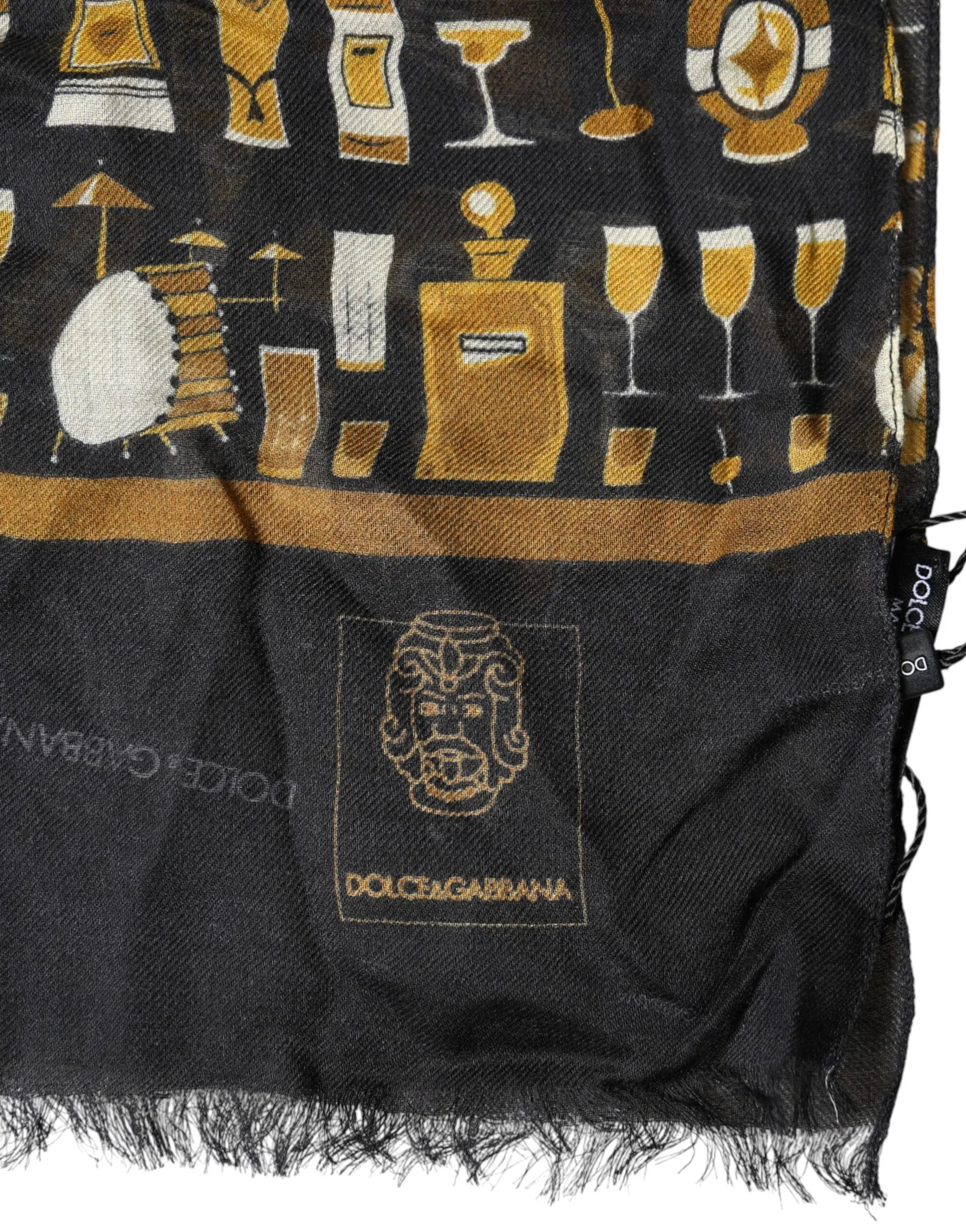 Dolce & Gabbana Black Jazz Club Print Neck Wrap Shawl Scarf - Zeiniez