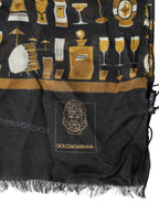 Dolce & Gabbana Black Jazz Club Print Neck Wrap Shawl Scarf