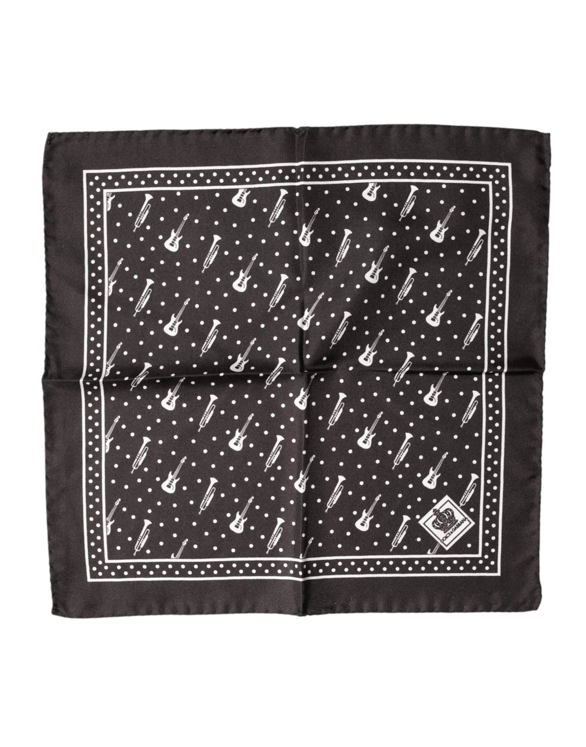 Dolce & Gabbana Black Guitar Trumpet Men Handkerchief Scarf - Zeiniez