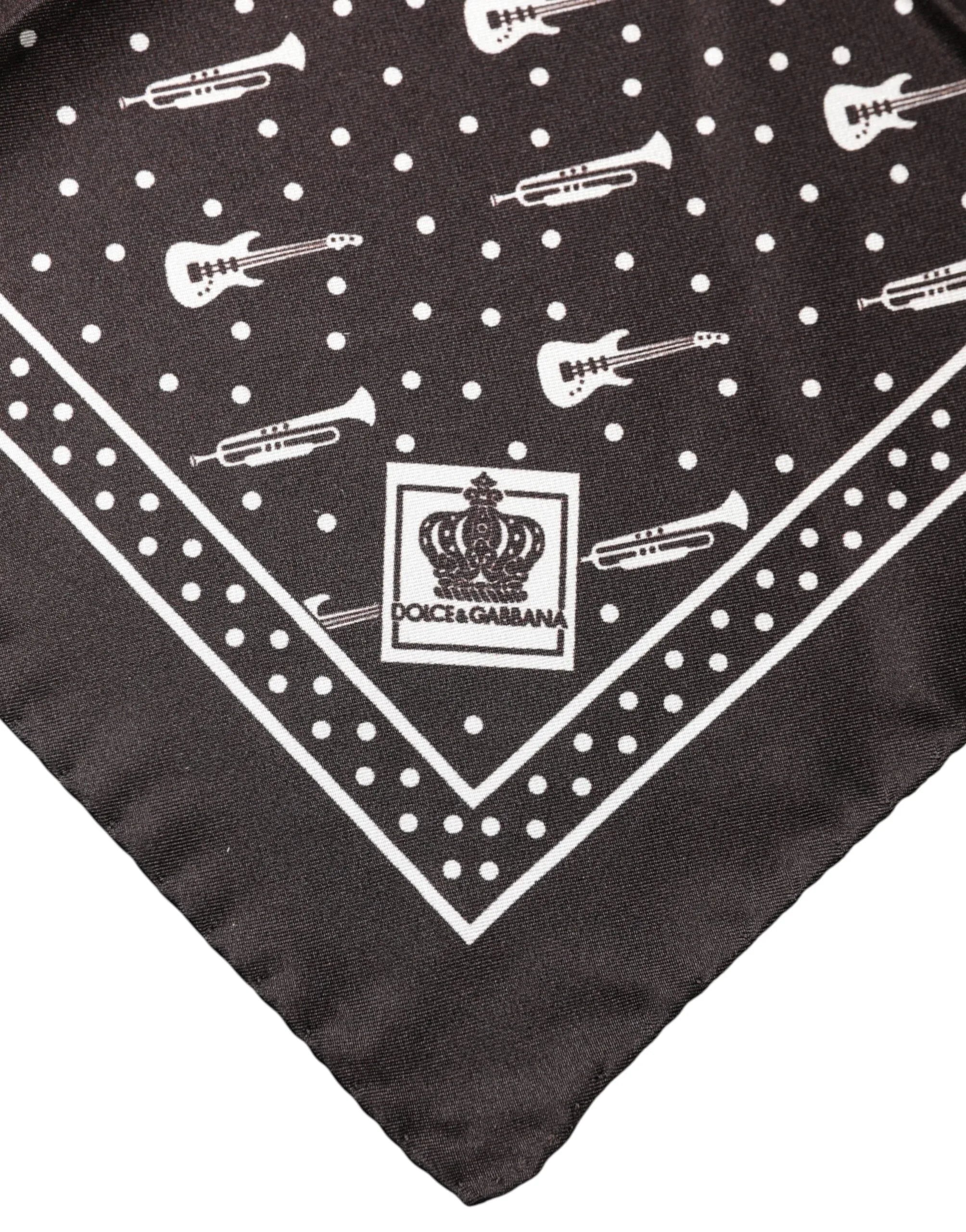 Dolce & Gabbana Black Guitar Trumpet Men Handkerchief Scarf - Zeiniez