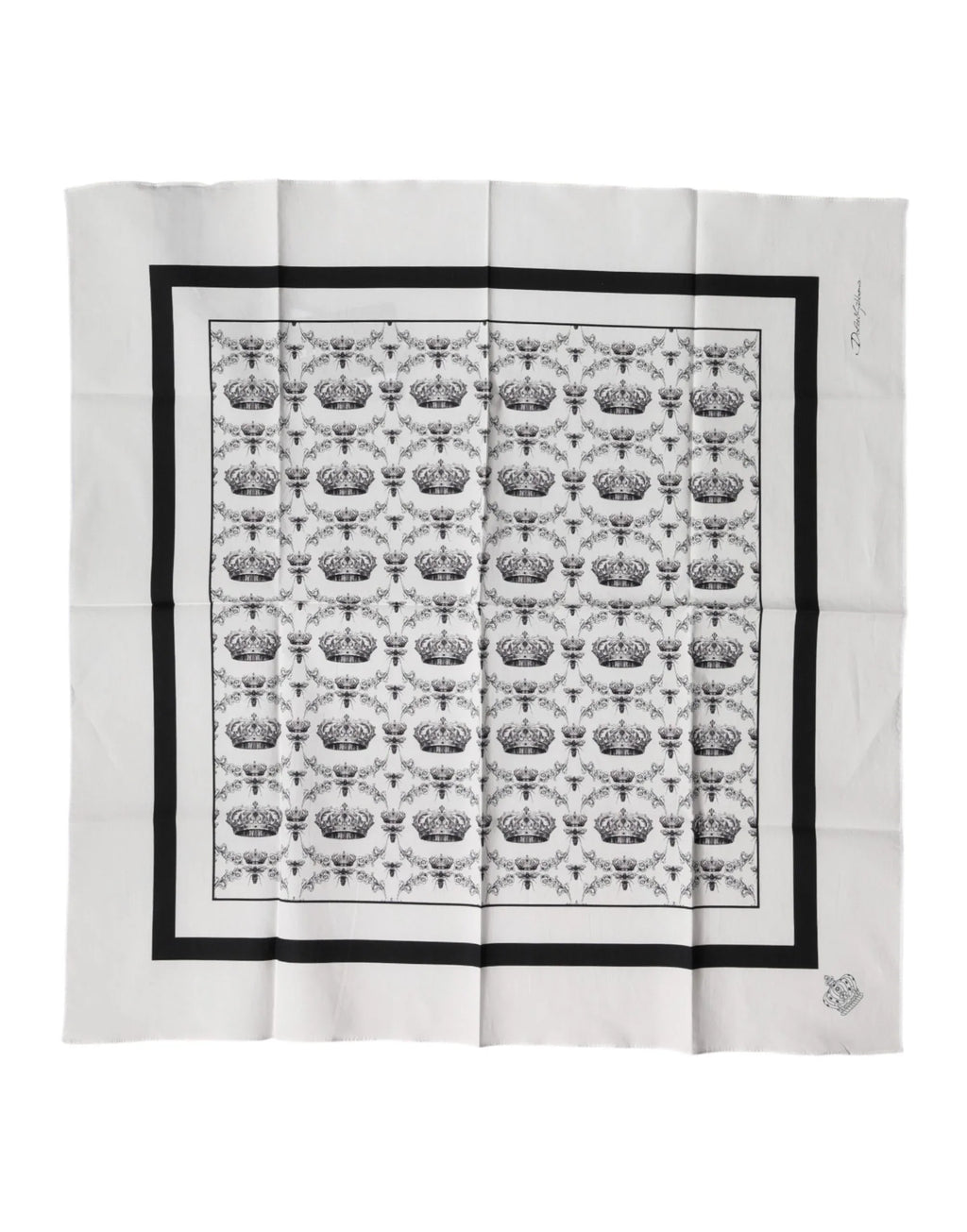 Dolce & Gabbana White Crown Cotton Men Square Foulard Scarf - Zeiniez