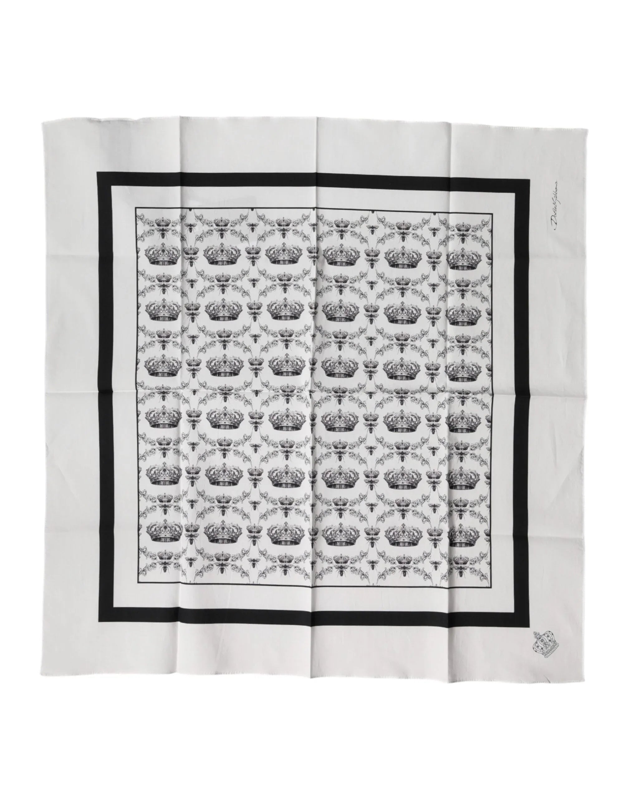 Dolce & Gabbana White Crown Cotton Men Square Foulard Scarf - Zeiniez