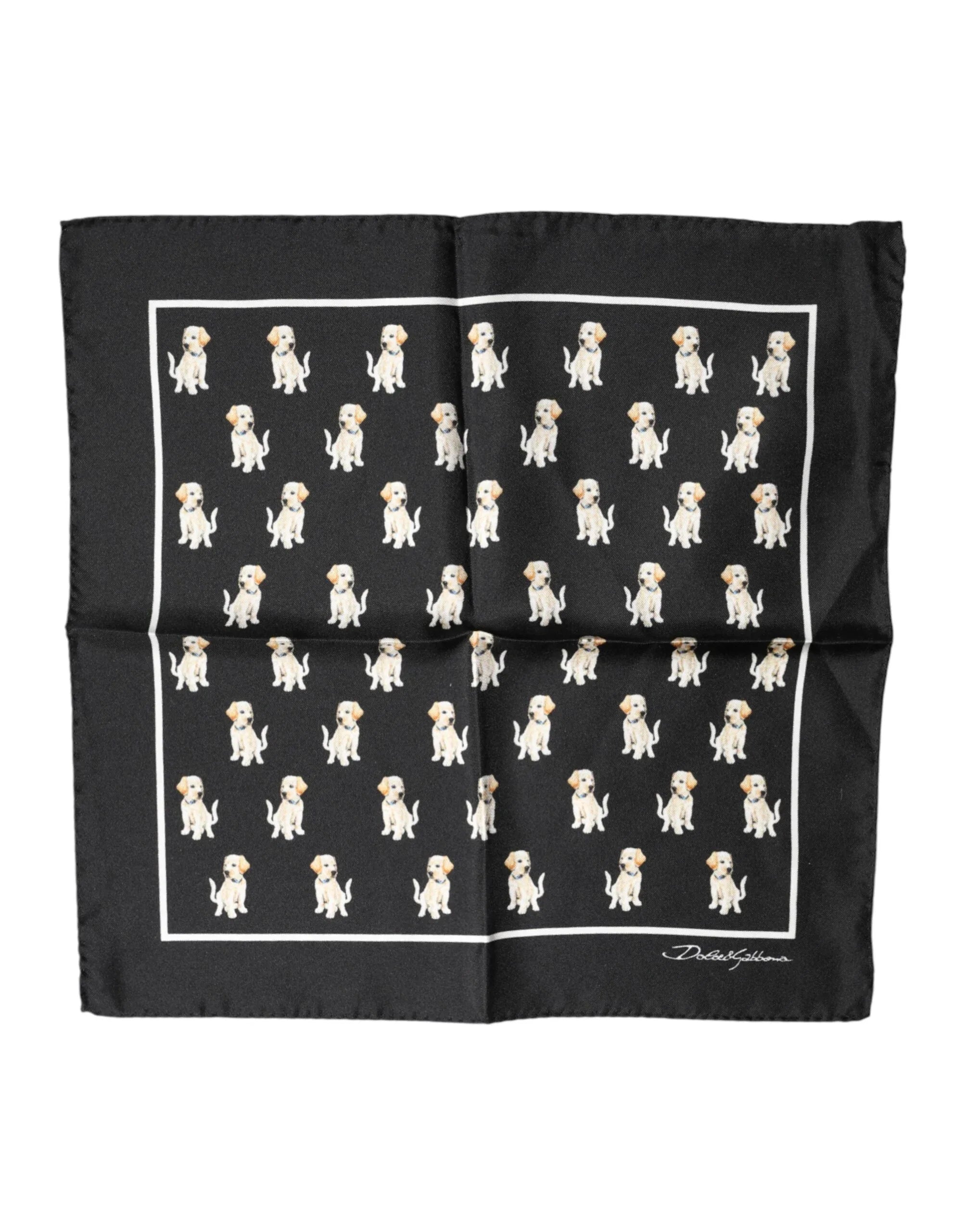 Dolce & Gabbana Black Dog Print Square Handkerchief Scarf - Zeiniez