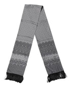 Dolce & Gabbana Gray Patterned Fringes Neck Foulard Scarf - Zeiniez
