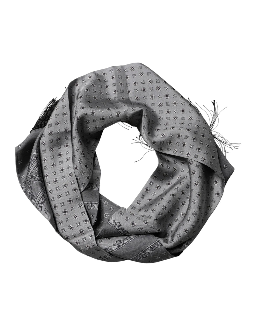 Dolce & Gabbana Gray Patterned Fringes Neck Foulard Scarf - Zeiniez