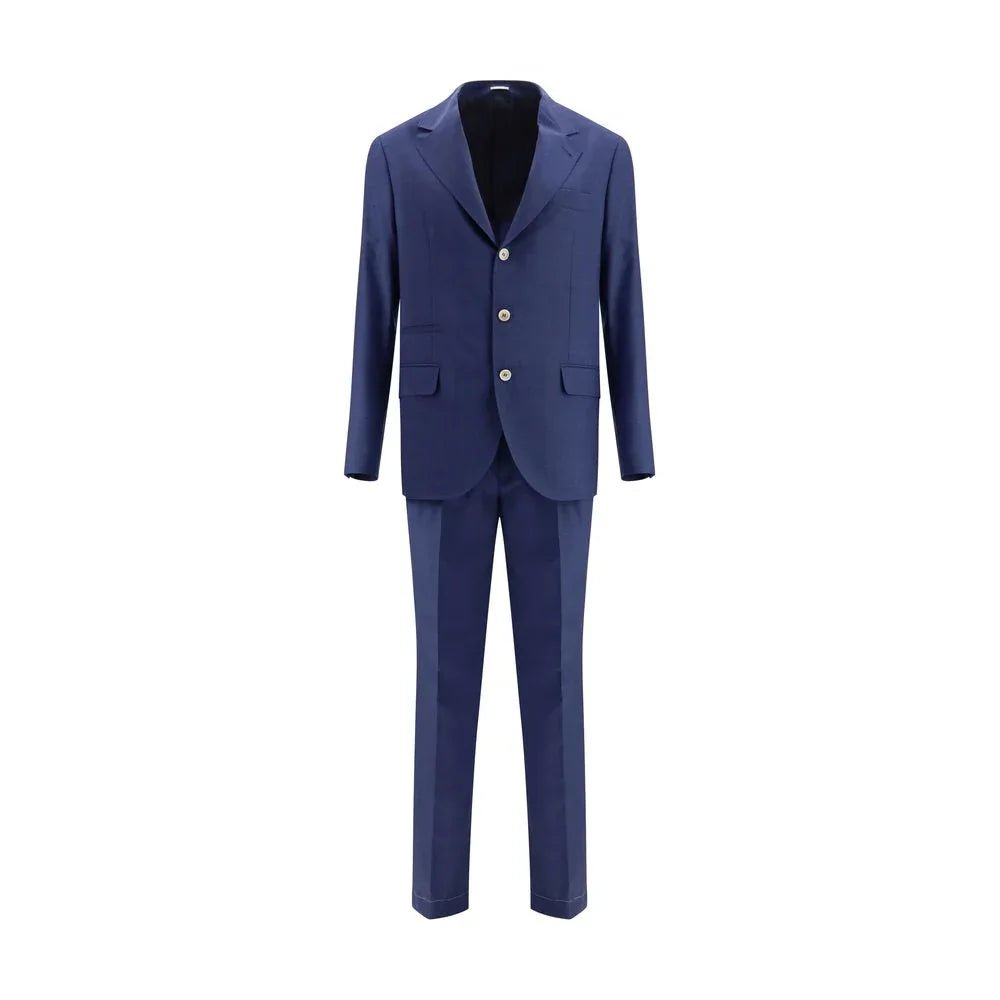 Brunello Cucinelli Blue Fleece Wool Two-Piece Suit - Zeiniez