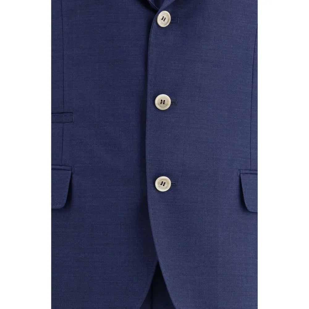 Brunello Cucinelli Blue Fleece Wool Two-Piece Suit - Zeiniez