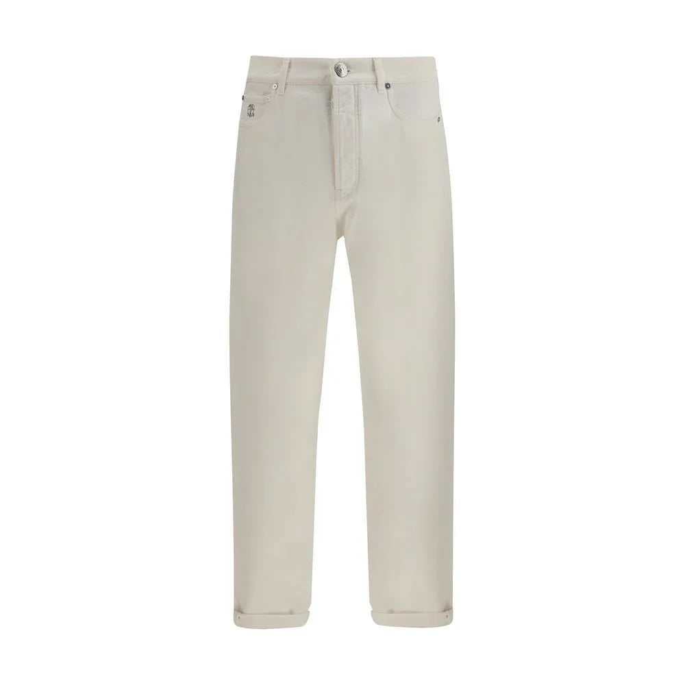 Brunello Cucinelli White Cotton Straight-Leg Jeans - Zeiniez