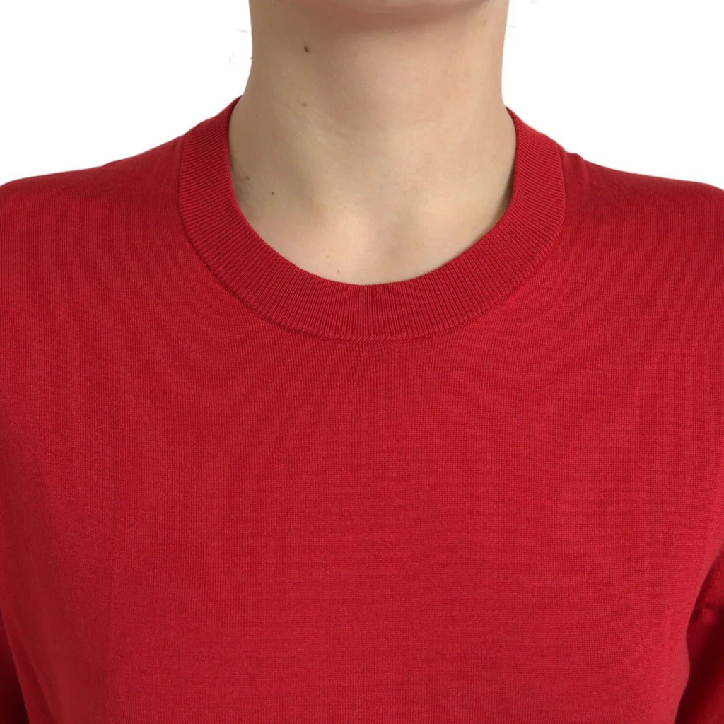Dolce & Gabbana Red Silk Crew Neck Short Sleeves Top T-shirt - Zeiniez