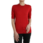 Dolce & Gabbana Red Silk Crew Neck Short Sleeves Top T-shirt - Zeiniez