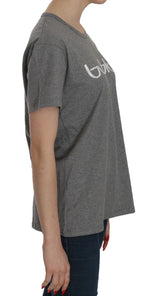 BYBLOS Cotton Grey Short Sleeve Round Neck Top T-shirt Blouse - Zeiniez