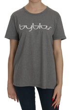 BYBLOS Cotton Grey Short Sleeve Round Neck Top T-shirt Blouse - Zeiniez