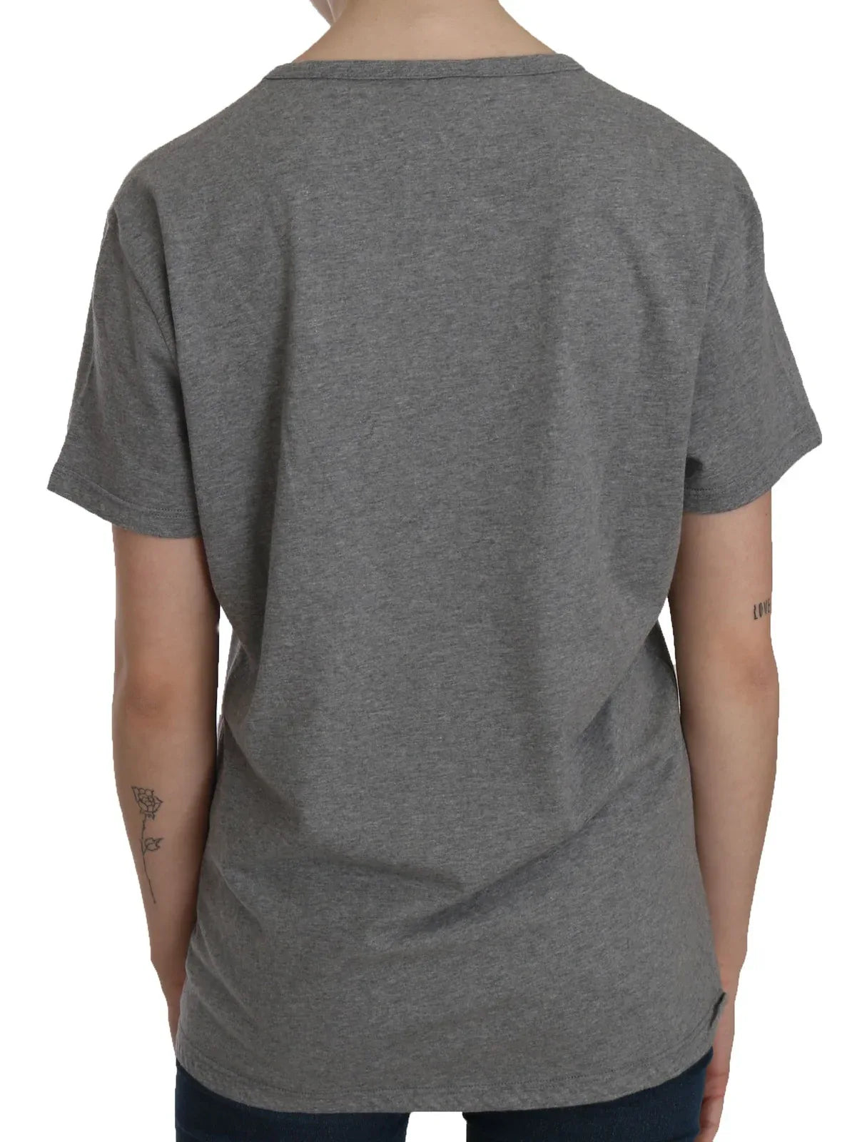 BYBLOS Cotton Grey Short Sleeve Round Neck Top T-shirt Blouse - Zeiniez