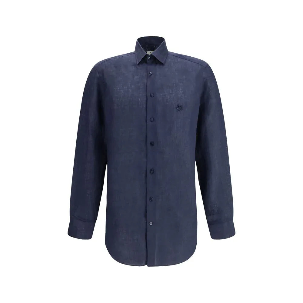 Etro Blue Linen Dress Shirt - Zeiniez