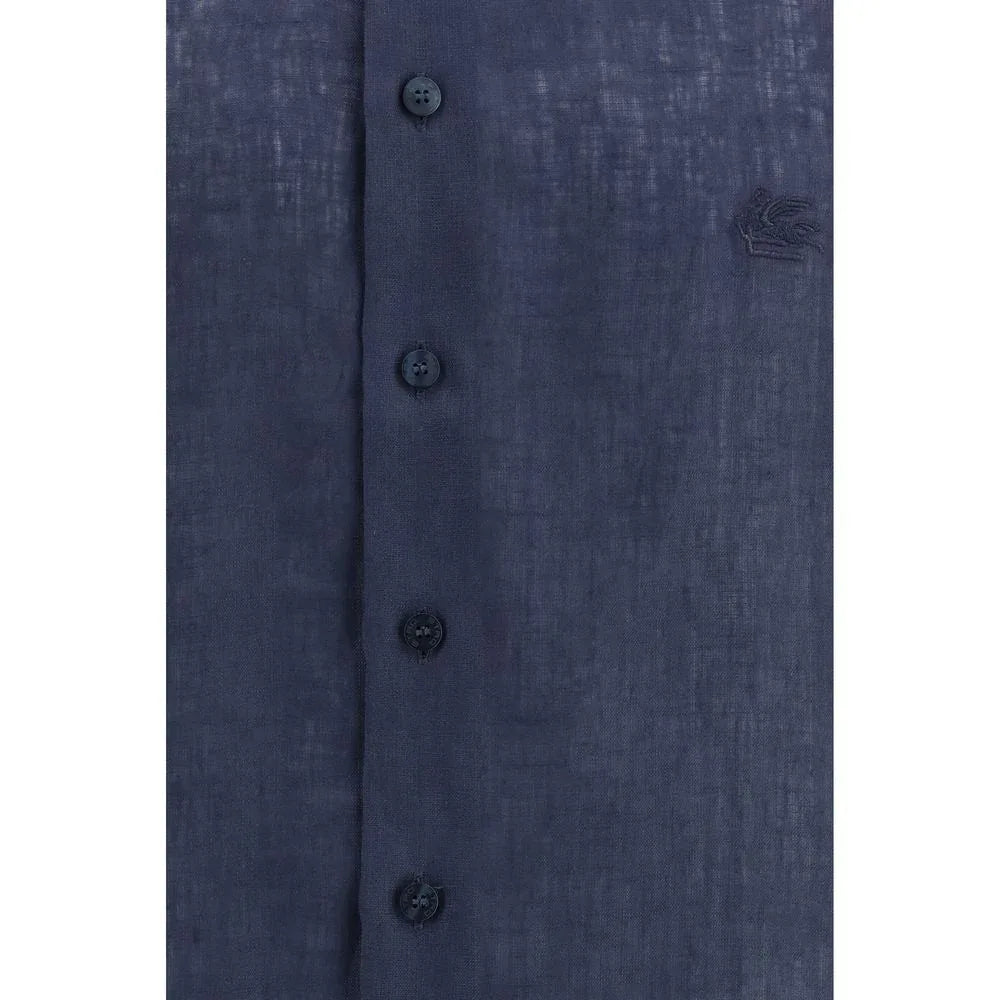Etro Blue Linen Dress Shirt - Zeiniez