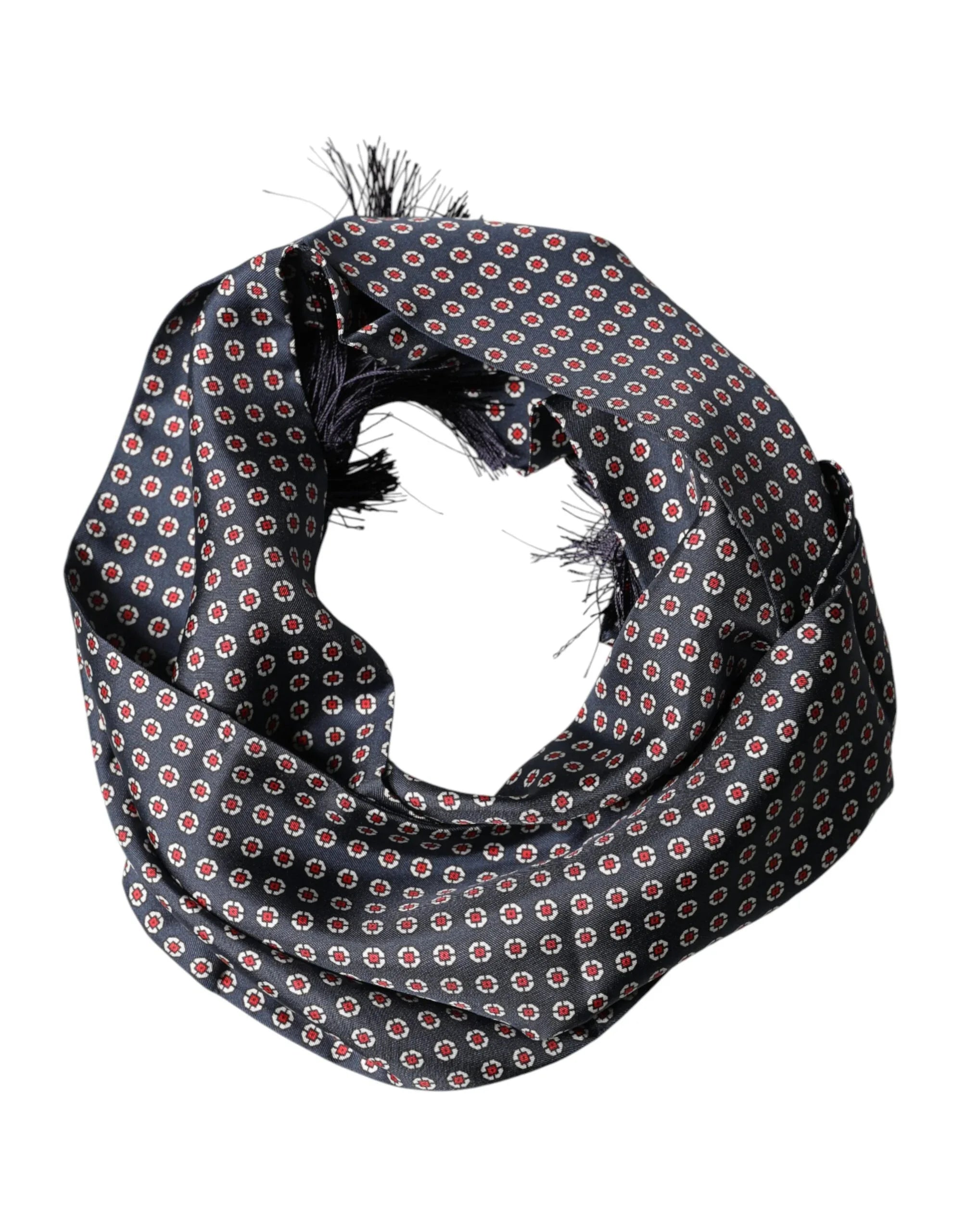 Dolce & Gabbana Black Patterned Fringes Neck Foulard Scarf - Zeiniez