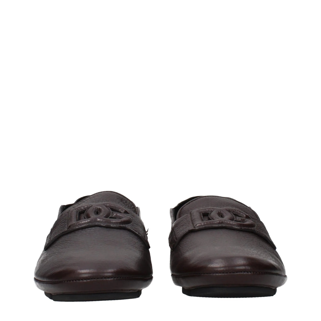 Dolce & Gabbana Brown Leather Slip-On Loafers - Zeiniez