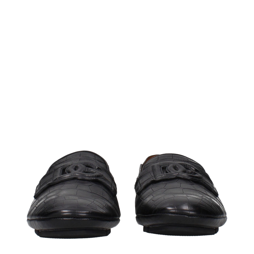 Dolce & Gabbana Black Leather Slip-On Loafers
