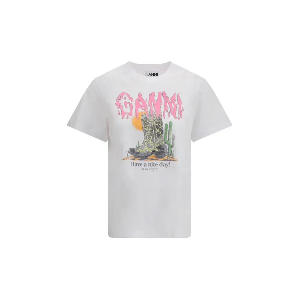 Ganni White Cotton T-Shirt - Zeiniez