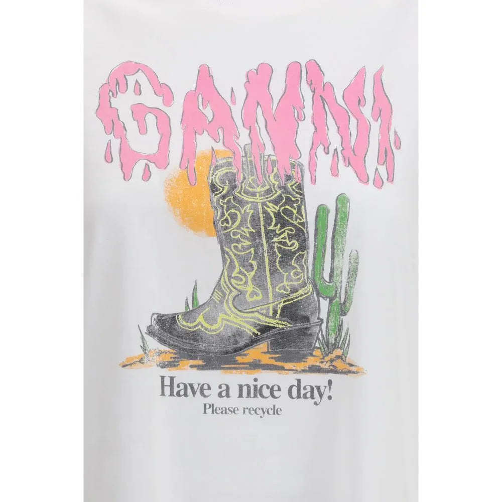 Ganni White Cotton T-Shirt - Zeiniez