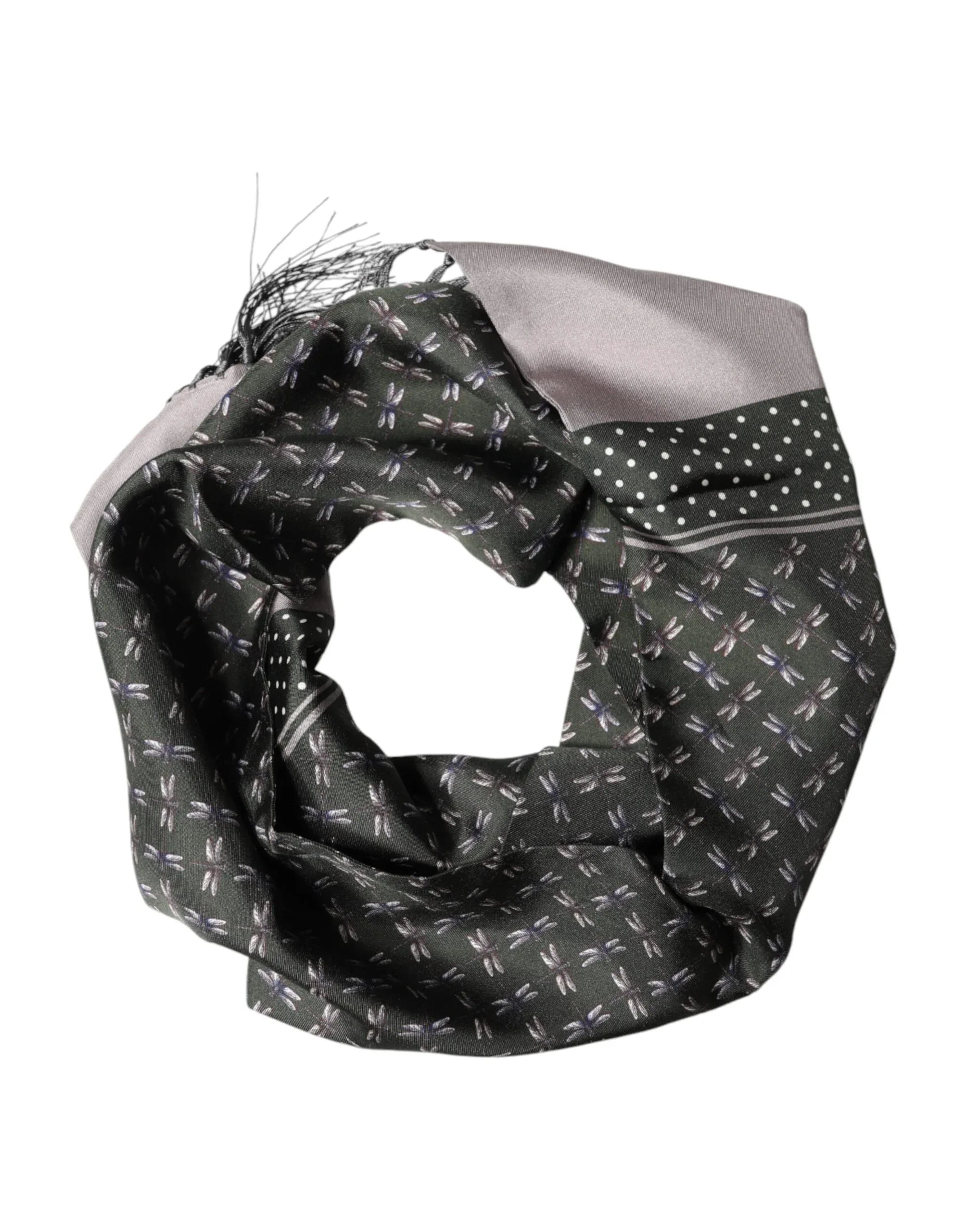 Dolce & Gabbana Gray Patterned Fringes Neck Foulard Scarf - Zeiniez