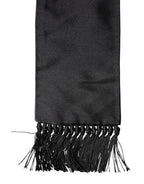 Dolce & Gabbana Black Silk Fringes Neck Wrap Foulard Scarf